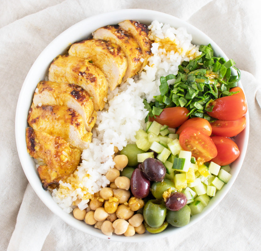 Mediterranean Chicken and RIce Bowl Manassas Olive Oil Company